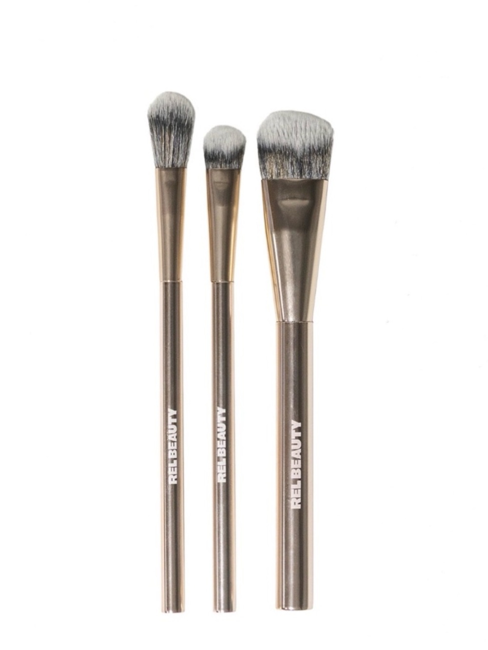 RelBeauty 3-Piece Eye & Face Brush Set in Metallic Taupe